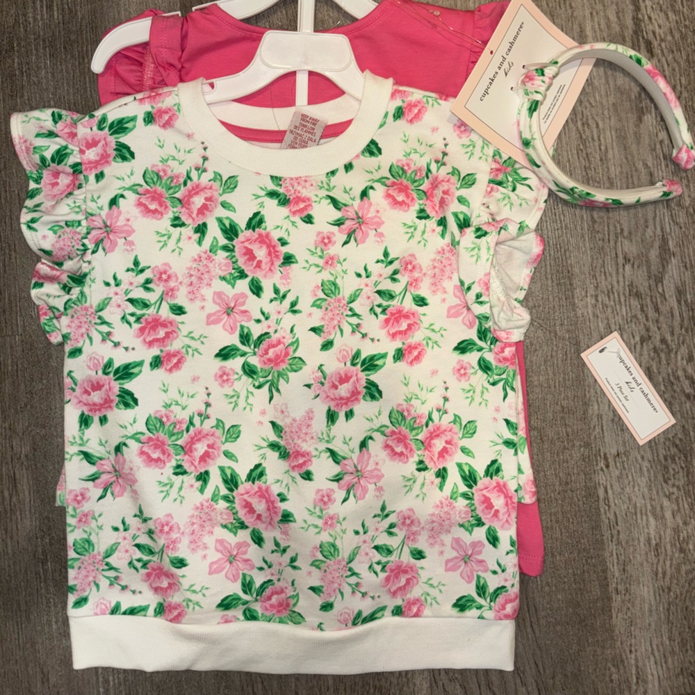 Cupcakes & Cashmere Pink and White Floral Baby Dress Set